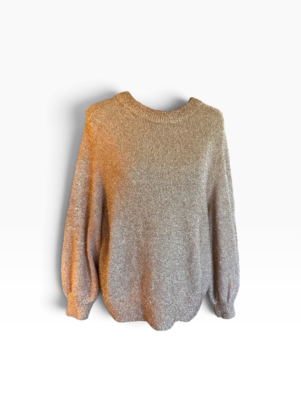 LOFT Gold Metallic Shimmer Fuzzy Knit Sweater Size Large